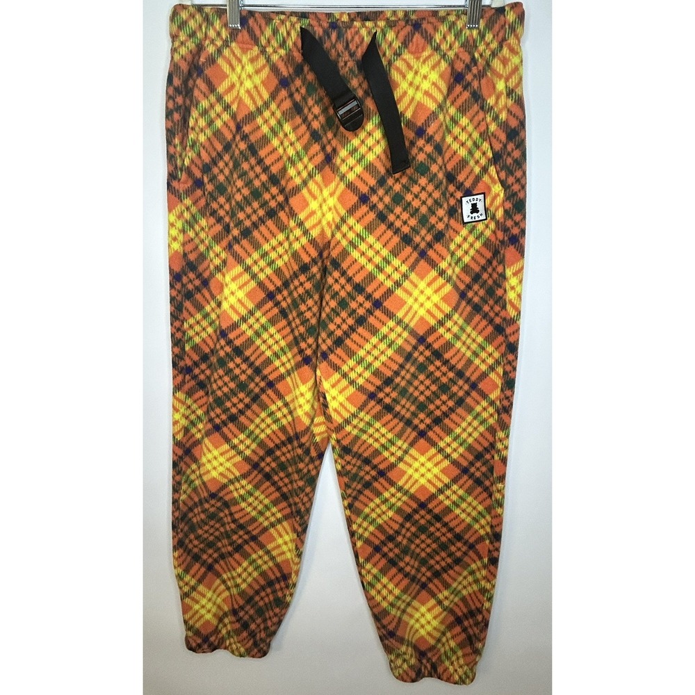 Teddy Fresh Tartan Plaid Fleece Joggers Sweatpants Orange Yellow Mens XL Rare
